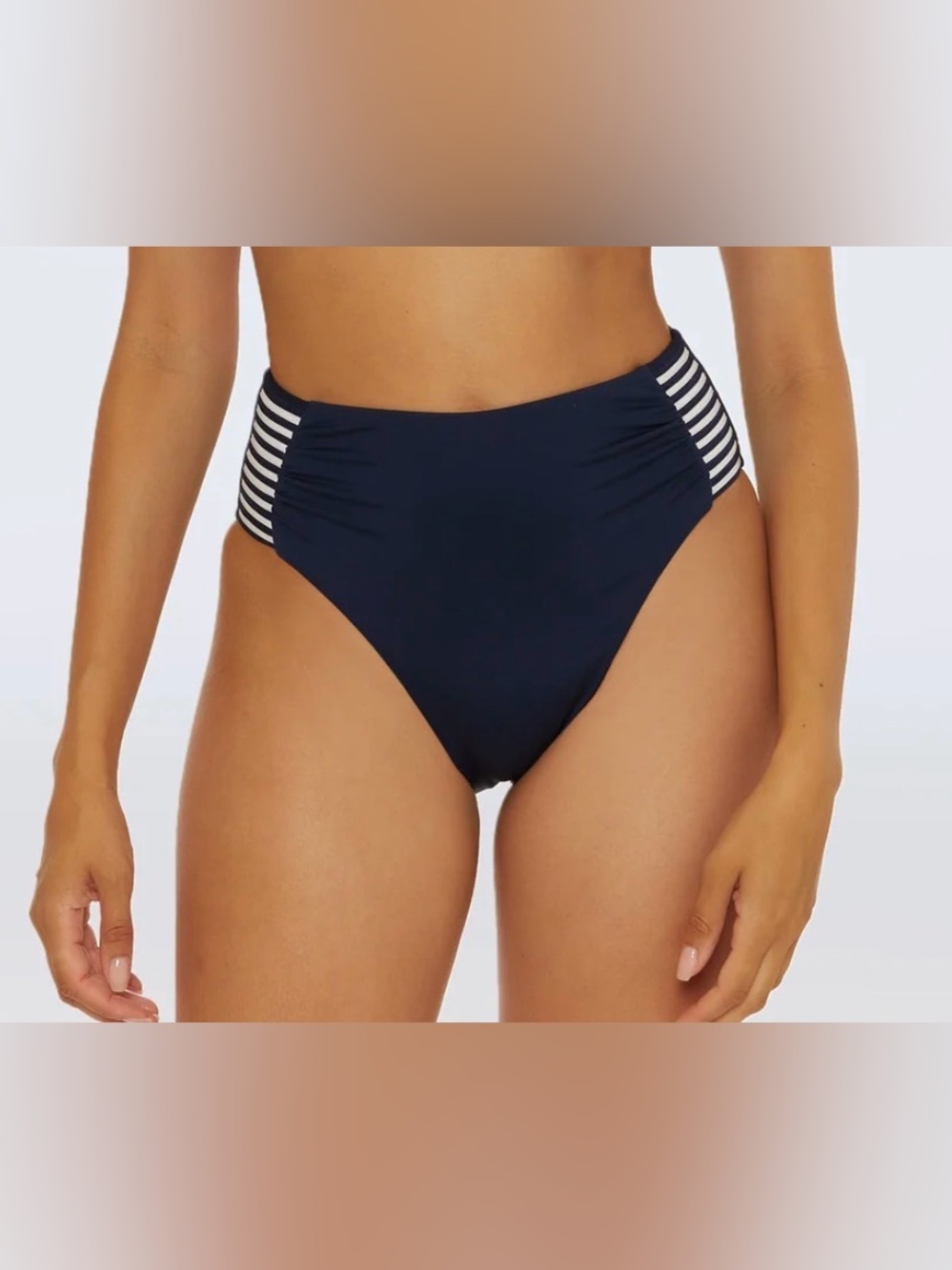 Trina Turk Navy High-Waist Swim Bottom with White Stripe Panels